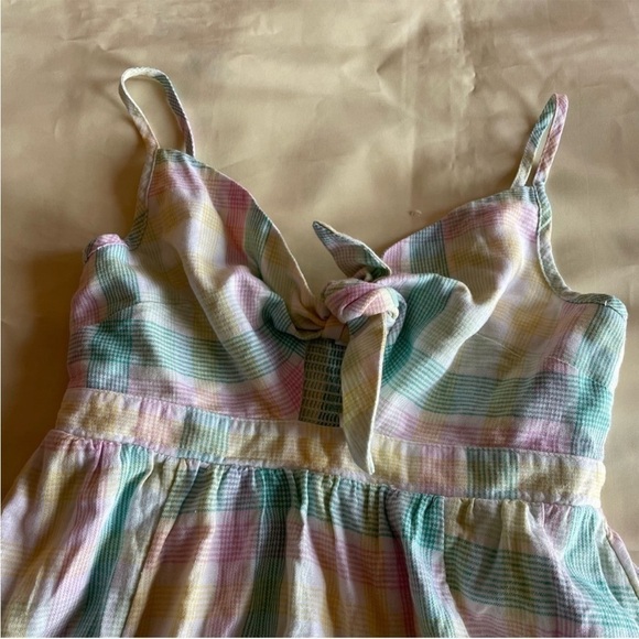 NEW! Old Navy- Yellow Blue Pink Plaid Spaghetti Strap Self Tie Mini Dress NWT - Picture 5 of 11